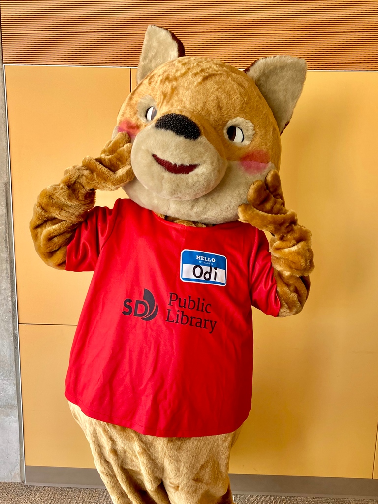 SDPublicLibrary's tweet photo. #OdiTheCoyote is excited for spring! Not even Daylight Savings Time will deter Odi from attending the Spring Forward Storytime and Scavenger Hunt! It's happening today from 10 a.m. - 2 p.m. and everyone is welcome to join! https://t.co/DAwD2Glnjd https://t.co/6IqOhf5I5Y
