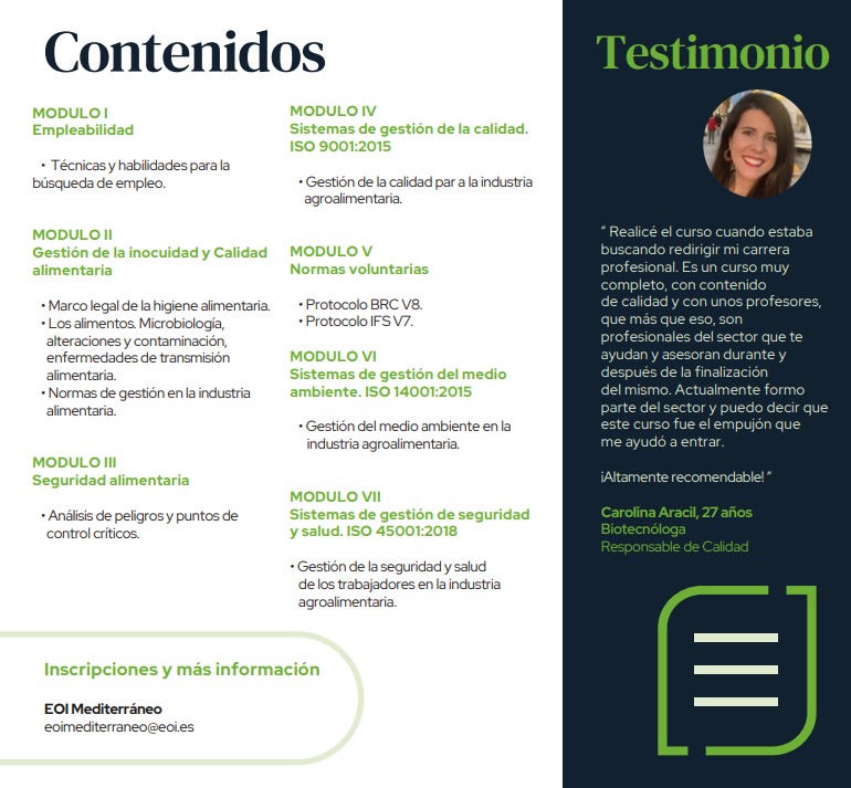 TranviasyTrenes's tweet photo. A final de semana inicia el "Curso de Calidad y Medio Ambiente en la Industria Agroalimentaria" y todavía tenemos alguna plaza disponible: ¿Contamos contigo? Es formación gratuita gracias a @garantia_juv https://t.co/8NpN6eVFfT? https://t.co/4sQLBPK5KX
