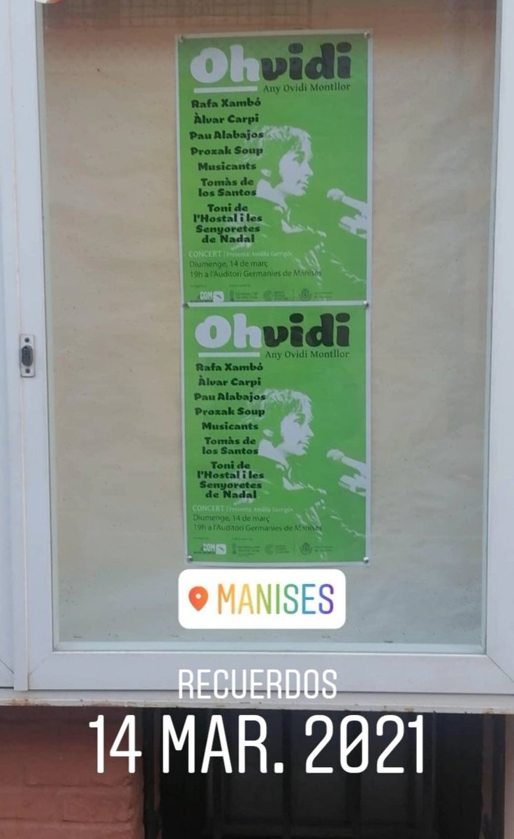UndebatdePais's tweet photo. Instagram m'ha recordat que hui fa un any érem ací #Manises #COMcerts #OhVidi @PremisOvidi I quin record més feliç!! #Equip #UndebatdePais @800libros @hortonedapep https://t.co/7BplIYmEsI