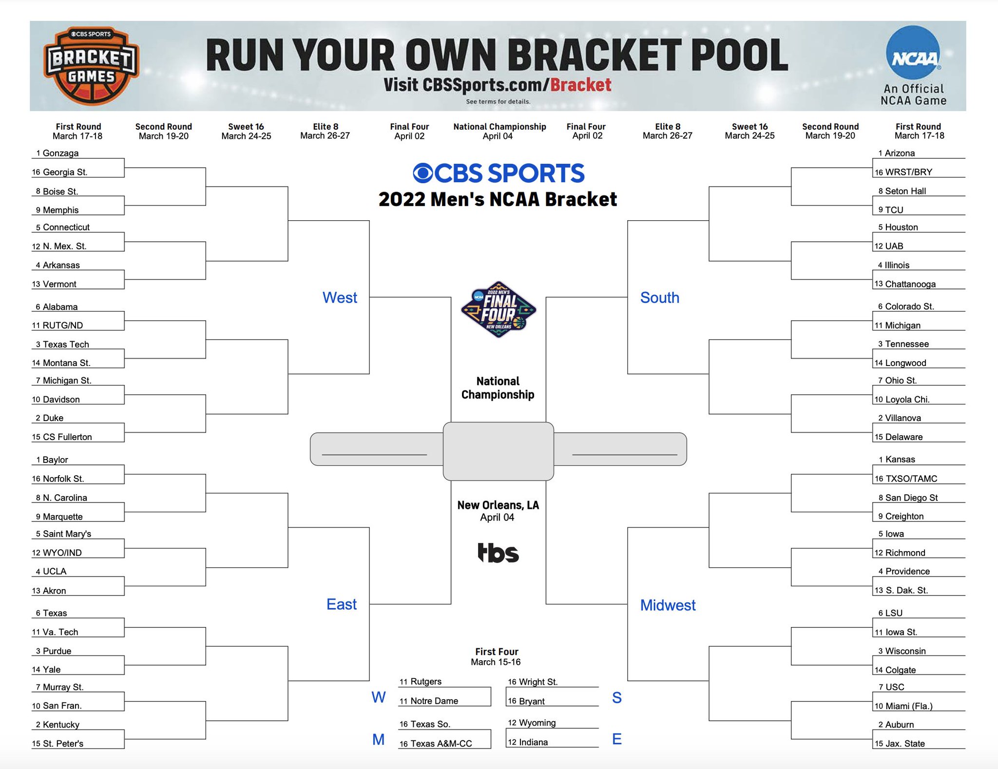 CBS Sports on Twitter: "THE MEN’S BRACKET IS OFFICIALLY HERE! Fill ...