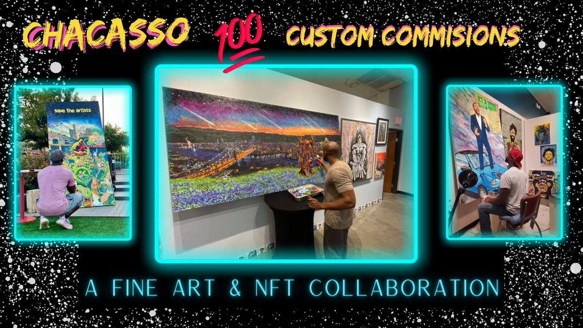 Chacasso143's tweet photo. Got NFT’s? Chacasso is opening up 100 Custom Original Paintings that will be minted into 1 of 1 NFTs! Go to https://t.co/b84UlxUYxN to get on the early access list!

#nft #blackartist #blackart #crypto #spokenwords #blockchain #savetheartists #chacassoart https://t.co/91MkZt60xO