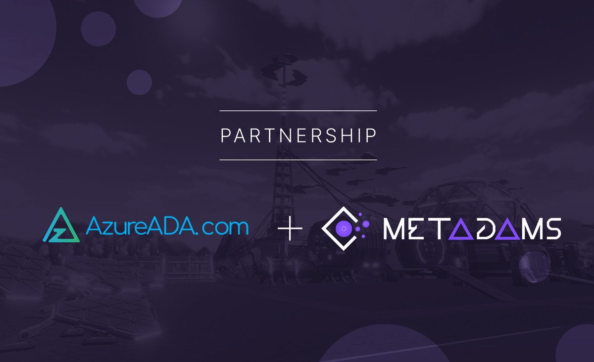 AzureADA's tweet photo. New AZUR Partnership:  Metadams is a leading Play-To-Stake Metaverse on Cardano. A universe where Its users will live their digital life to the fullest on the Cardano Blockchain as well as making a living out of it.  @PBeaviz  #Metaverse  Link: https://t.co/cqxwjGuYkA https://t.co/Dc8c10rF6r
