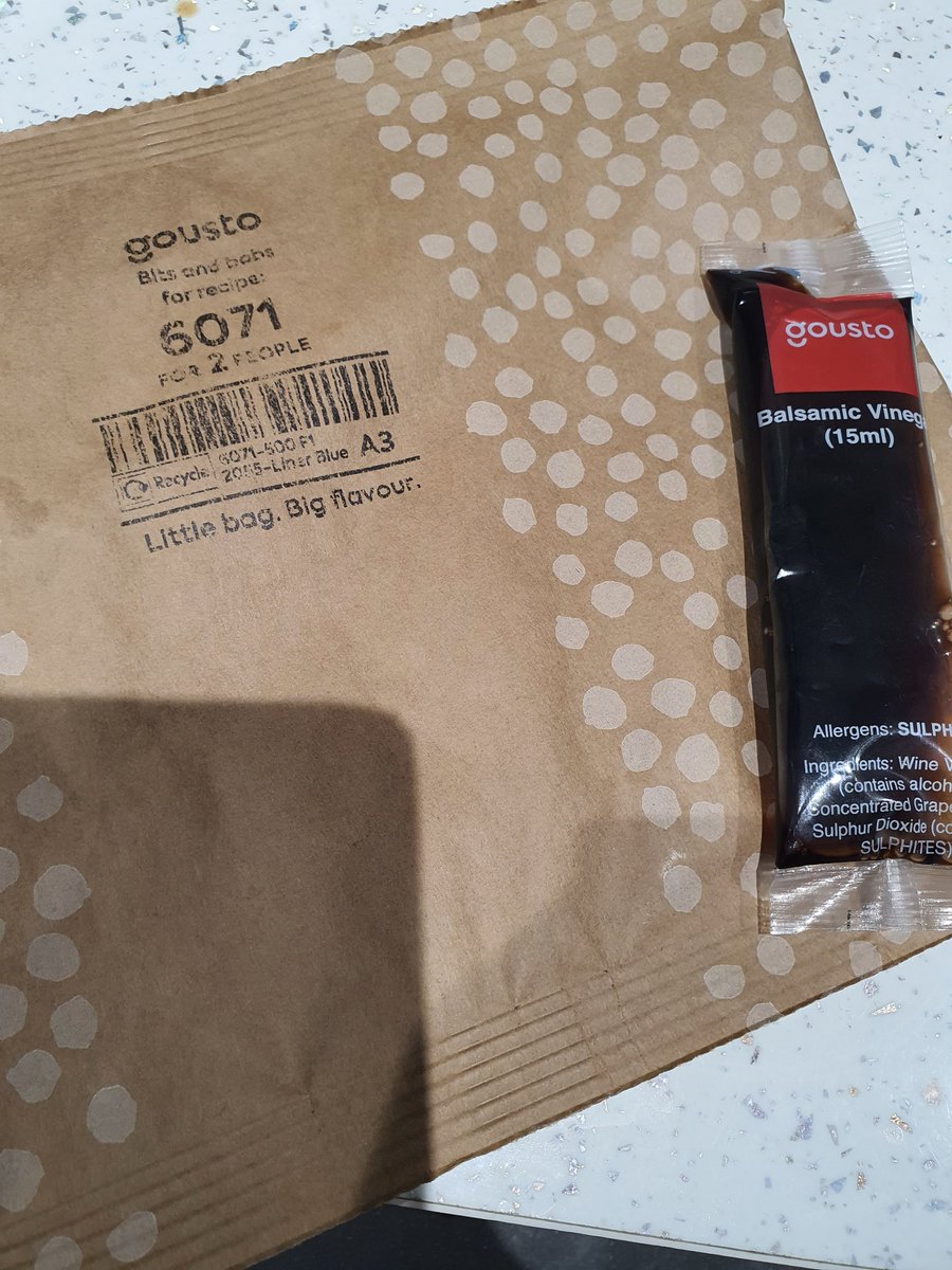 Emilygrimes's tweet photo. @goustocooking this isn't the first time I've questioned your packaging decisions, I just don't understand. 
Was it really necessary to have a bag of balsamic in a bag? I get when there are a few different ingredients but this seems to be excessive? #dontgetit https://t.co/bjSruAVP6y