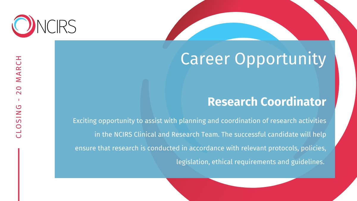 NCIRS's tweet photo. NCIRS is seeking an organised and motivated Research Coordinator to join the dynamic Clinical and Research team working in immunisation research. Applications close 20 March 2022. Learn more and apply: https://t.co/Sw3LZVofib https://t.co/0I6Mu24l8m