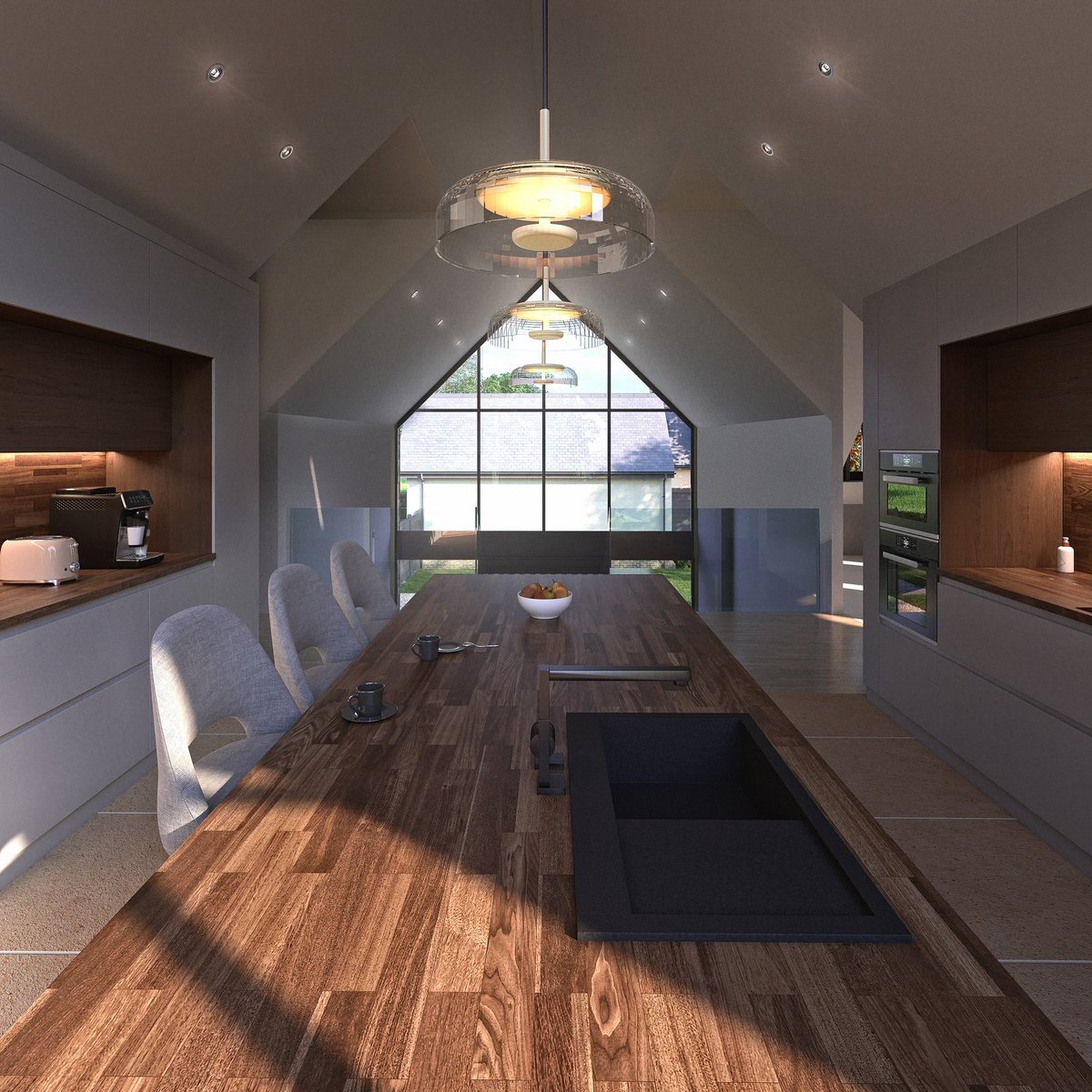 Heart of the home •
Stunning kitchen with dual-aspect views overlooking an amazing open gallery landing. 

CGI by @agencykilo 

#propertydevelopment #3d #propertymarketing #cgi #rendering #renderlovers #realestate #offplanproperty #somerset #uk #interiordesign #interiorrendering