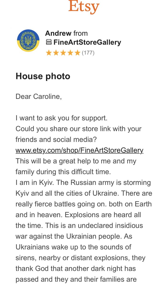 caschaberg's tweet photo. A few months ago, I ordered a beautiful custom drawing of my mom’s childhood home for her birthday. The artist is in Ukraine - if you’re looking for a way to help, I can’t recommend his shop (and efforts) enough https://t.co/gk1lmJ3Dd3 https://t.co/DjgI5PSBES