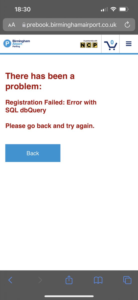 ShivaDeDooDar's tweet photo. @bhx_official I’m trying to book airport parking, but keep getting this error… https://t.co/gz0RKT4s3C
