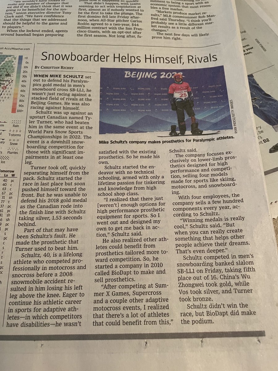 “BioDapt did make the Podium.” (Christian Richey, The Wall Street Journal; A14; March 12 and 13 of 2022: Sports). Is it legal to tweet Newspaper clippings?  Sorry if it is.