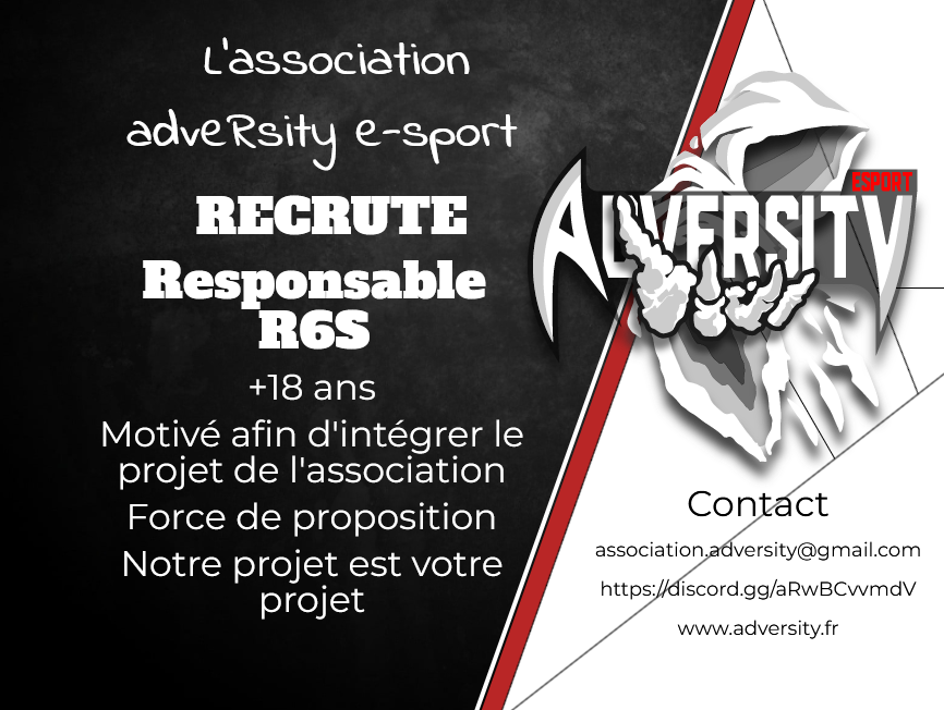 adR_eSport's tweet photo. 🚨 Recrutement 🚨

@Cherche_1Groupe #R6S 
@GnrationEsport #R6S 
@SeekYourM8_  #R6S https://t.co/NdhUMs7I56