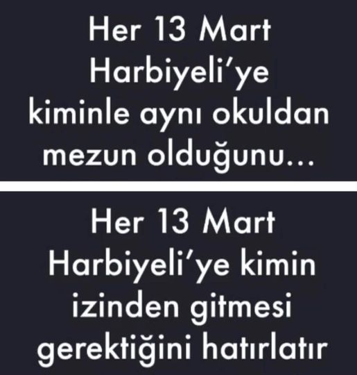 Harbiyeli ALDANMAZ...!
Aldanan, teslim alınan, hak etmeyen ve gücünü tarikatlardan alan, ATATÜRK DEVRİMLERİNDEN kaçan, kuvvacı ruhtan uzak bedevi severlerin yanında saf tutanlar da HARBİYELİ değildir...!