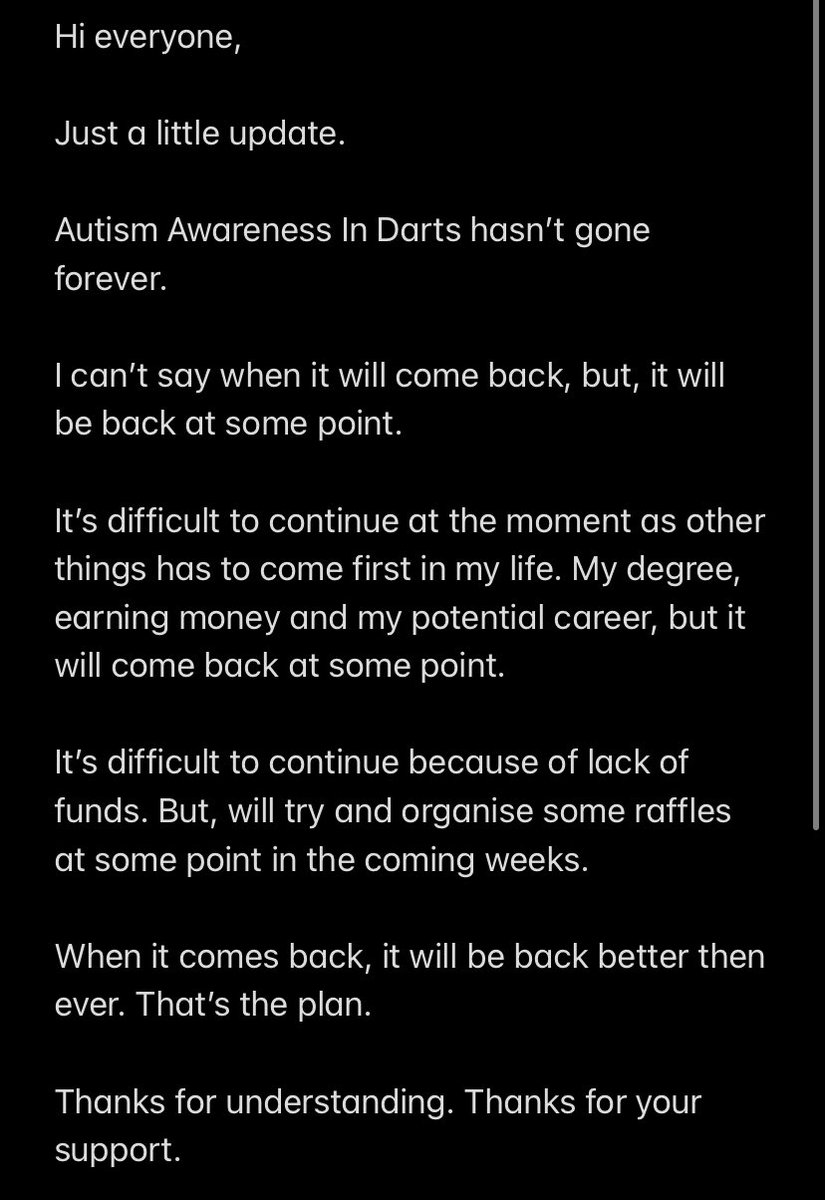#AutismAwarenessInDarts© tweet media