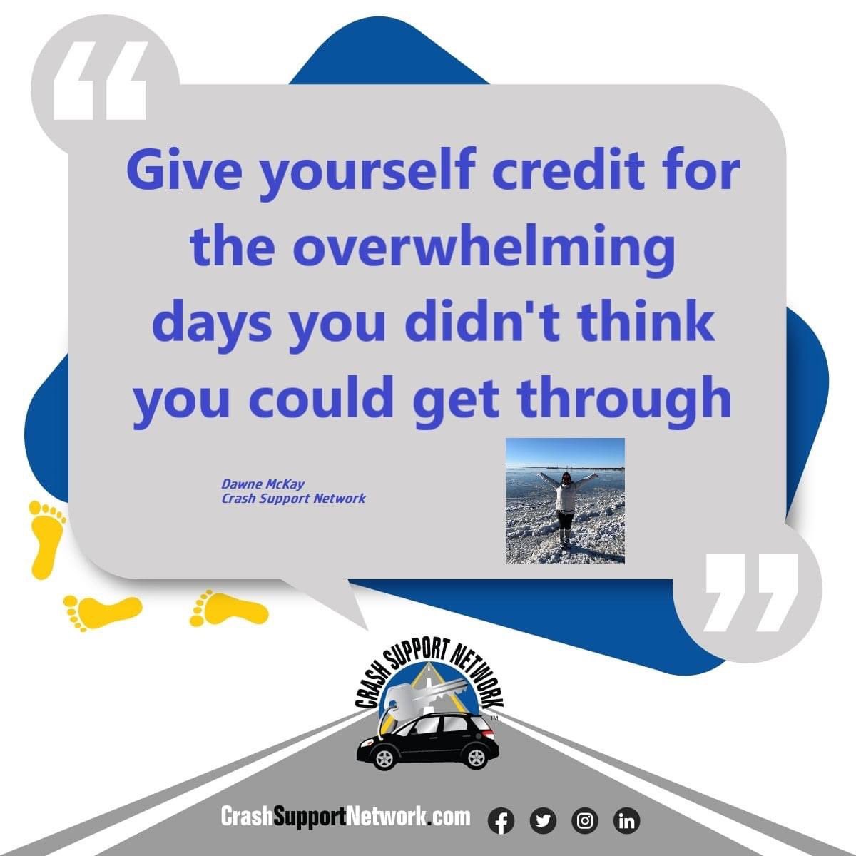 Crashsupportnet's tweet photo. You must always remind yourself of what you've been able to overcome as you recover from a #motorvehiclecrash. There will be lots of overwhelming days & I know it's hard. I'm a crash survivor too. You are not alone #crashsurvivor #talkcrashtome #support #onlinecommunity #crash https://t.co/oFsT8EUl92