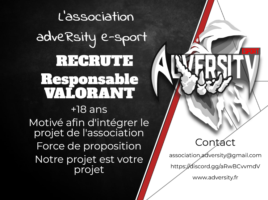 adR_eSport's tweet photo. 🚨 Recrutement 🚨

@Cherche_1Groupe #VALORANT 
@GnrationEsport #VALORANT 
@SeekYourM8_  #VALORANT https://t.co/gRTdkYBBY8
