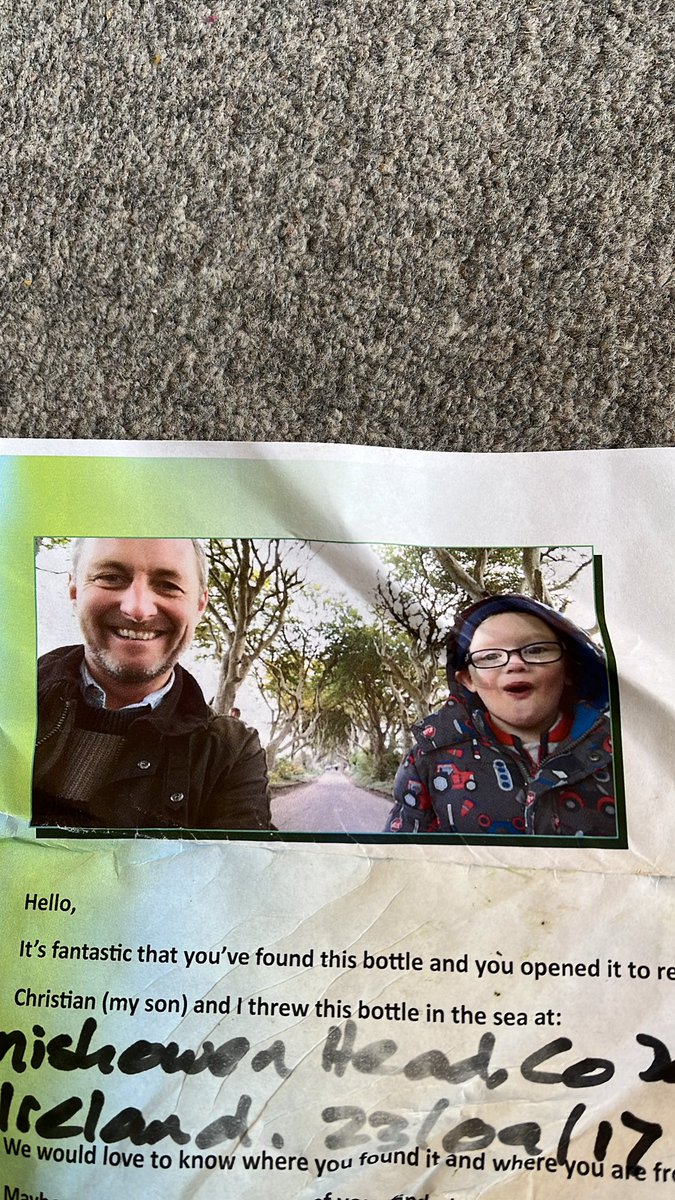 We found a #messageinabottle today!!! It travelled to us all the way from #ROI #inishowen county #Donegal 😍 and was dropped in the sea nearly FIVE years ago 😳 we hope that Christian gets our email back ❤️