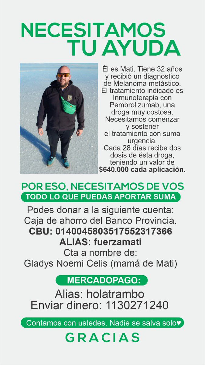 sol__despeinada's tweet photo. Amigues de twitter, invoco todo su poder de RT y de colaborar con 100 pesos (qué son 100 pesos? Un alfajor?) para Matias que nos necesita. Mientras esperamos que @MinDesarrollo ayude, nos tenemos entre nosotrxs. Un RT no cuesta nada!! https://t.co/HpHdDwfvoA