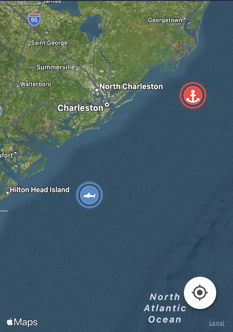 Attention all sharks: M/V @OCEARCH is underway with #ExpeditionCarolinas in the North Atlantic. Make sure your bling is set to ping. -;()