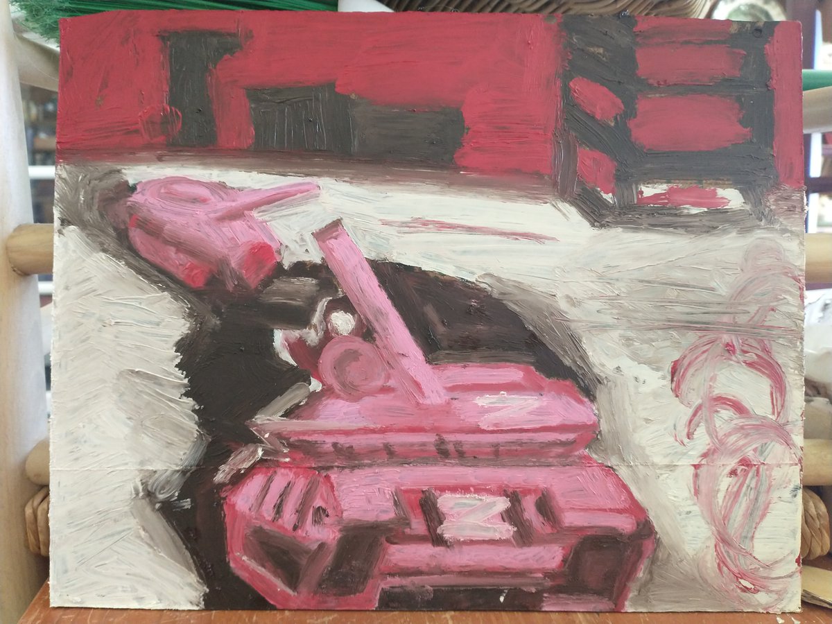 WINTER 2022
Oilstick on masonite, 11" x 9"

#oil #painting #WARINUKRAINE 
#PutinsWar #RussianArmy 
#Tanks #snow #WINTER 
#propaganda #art #KriegInEuropa