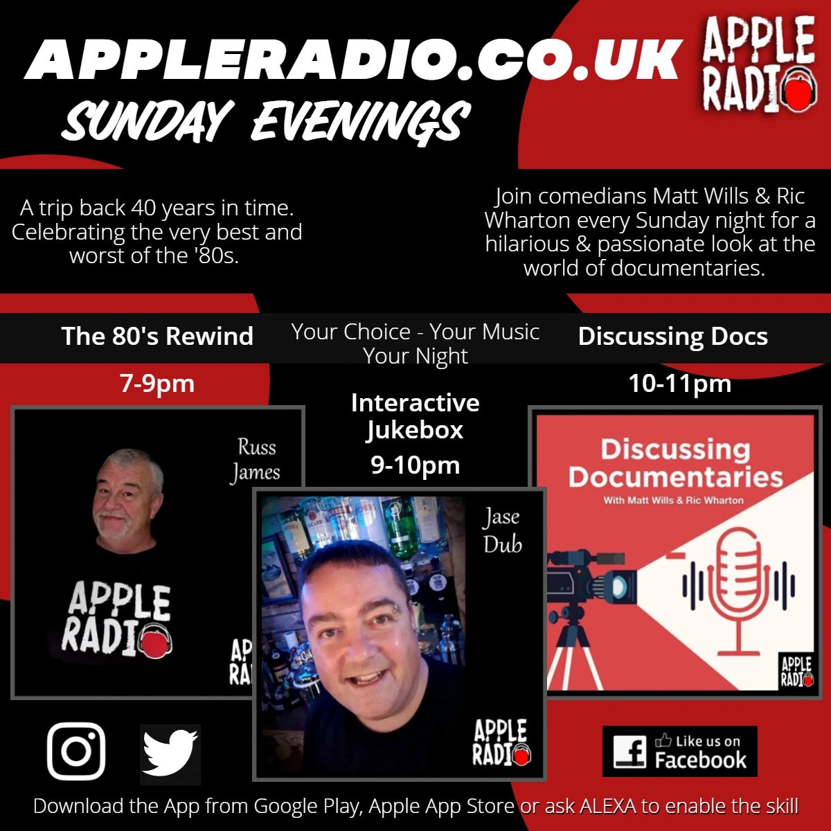 AppleRadioUK's tweet photo. Sunday Evenings on https://t.co/lJ7bp4f83p.
7-9pm - 80#s Rewind with Russ James
9-10pm - The Interactive Jukebox with Jase Dub
10-11pm - Discussing Documentaries with Matt & Rik
#80smusic #liveradio #liveradioshows #interactiveradio #talkradio #communityradio #reggae #appleradio https://t.co/JY67sdrrr6