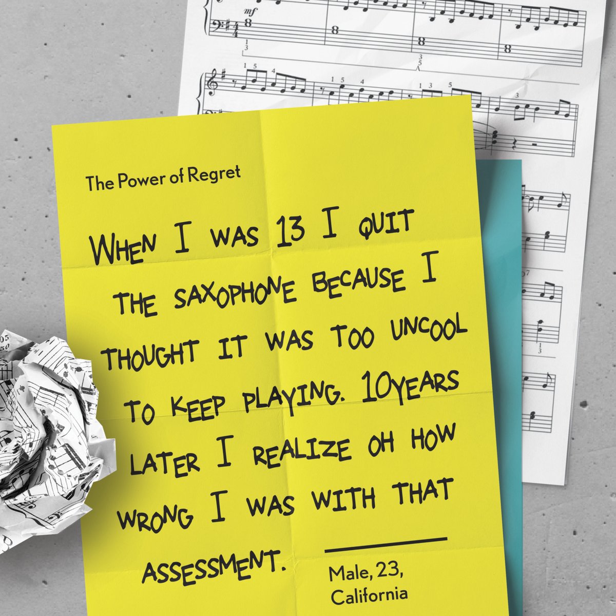 An astonishing number of regrets in the World Regret Survey involve musical instruments . . . 

Or fears of being uncool . . . 

Or both.

Case in point: Me. I played the clarinet for a year, gave it up, and now regret it. 

#ThePowerOfRegret #DanielPink
