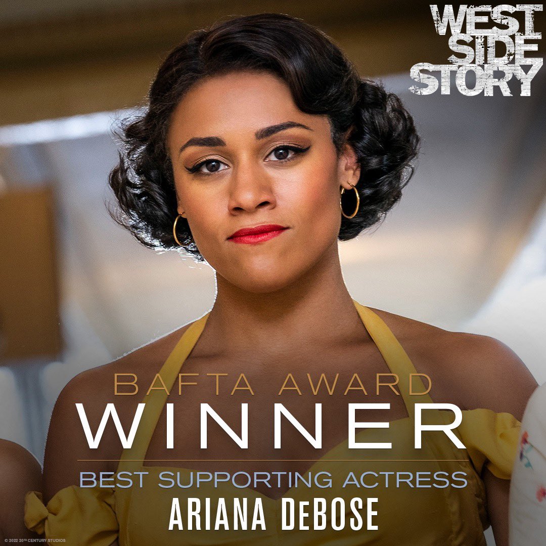 20thcentury's tweet photo. Congratulations to #WestSideStory’s Ariana DeBose on her BAFTA Award Win for Best Supporting Actress! #EEBAFTAs https://t.co/j06lLKuNon