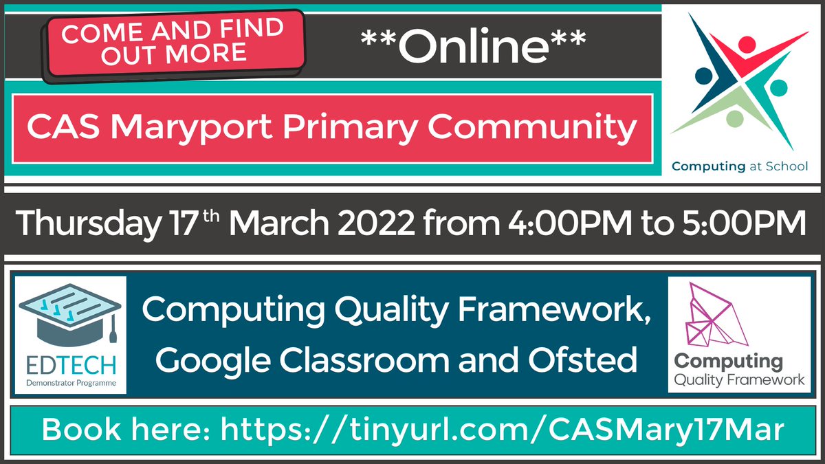 CAS Maryport Primary Community - Computing Quality Framework, Google Classroom and Ofsted

Book here: tinyurl.com/CASMary17Mar

<a href="/CompAtSch/">Computing at School</a>