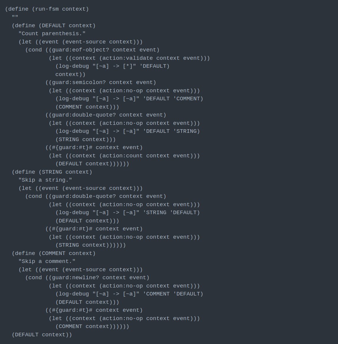 artyom_poptsov's tweet image. Recently I released Guile-SMC 0.4.0 -- my state-machine compiler for GNU Guile (@guilelang):
lists.gnu.org/archive/html/g…

This version adds &quot;standalone&quot; compiler target that produces a Guile code which does not depend on Guile-SMC in the runtime.

#guile #state_machine #compiler