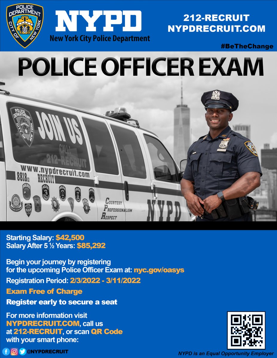 NYPD71Pct's tweet image. Your Community Affairs and Crime Prevention Officers were at Kingston Avenue and Eastern Parkway to inform the community about the upcoming Police Officer exam. The registration period ends on March 14. Visit nypdrecruit.com or call 212-RECRUIT. #WhyIJoin #BeTheChange