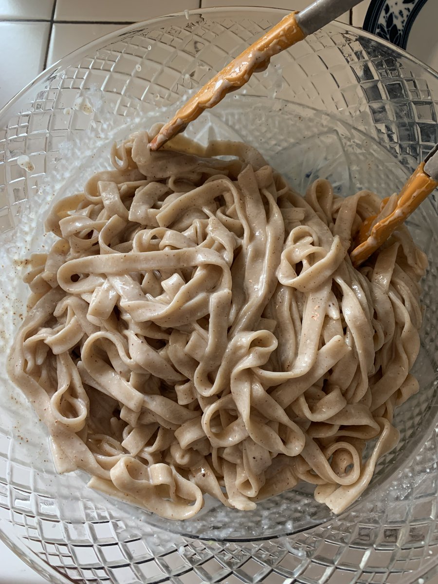 OboistaAlli's tweet photo. Lunch today: @MollieKatzen's Steamed Fresh Vegetables & Tofu with homemade Udon & Miso-Almond Sauce. YUM! 😋Dairy-free and delicious! Original is for soba noodles, but I wanted to try making my own udon. #StillLifeWithMenu #Moosewood2022 https://t.co/qxfw9khuY3