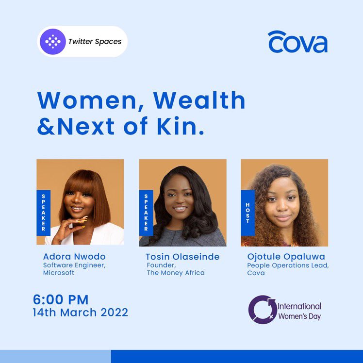 Startupng_'s tweet photo. Join @AdoraNwodo, @tosinolaseinde and @tulz_o tomorrow by 6:00 PM (WAT), as we talk about “Women, Wealth &amp; Next of Kin”

Set a reminder here: https://t.co/x5Tqklqu54 https://t.co/Kl4SE7EBQ1