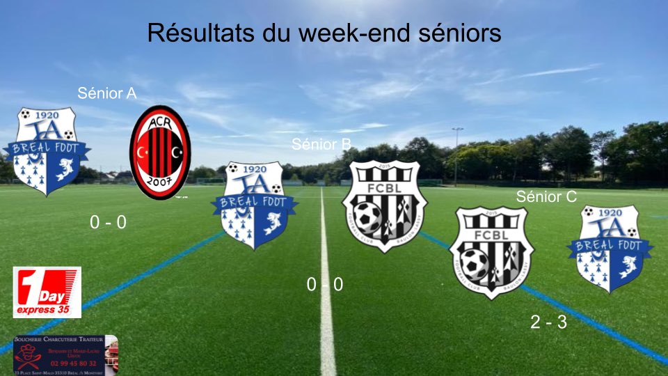 FootJa's tweet image. ⚽️ Résultats séniors 
Dimanche 13 mars

- Sénior A : JA Bréal 🆚 Rennes Athletic ➖ 0-0
- Sénior B : JA Bréal 🆚 FC Baulon Lassy ➖0-0
- Sénior C : FC Baulon Lassy 🆚 JA Bréal ✅ 2-3