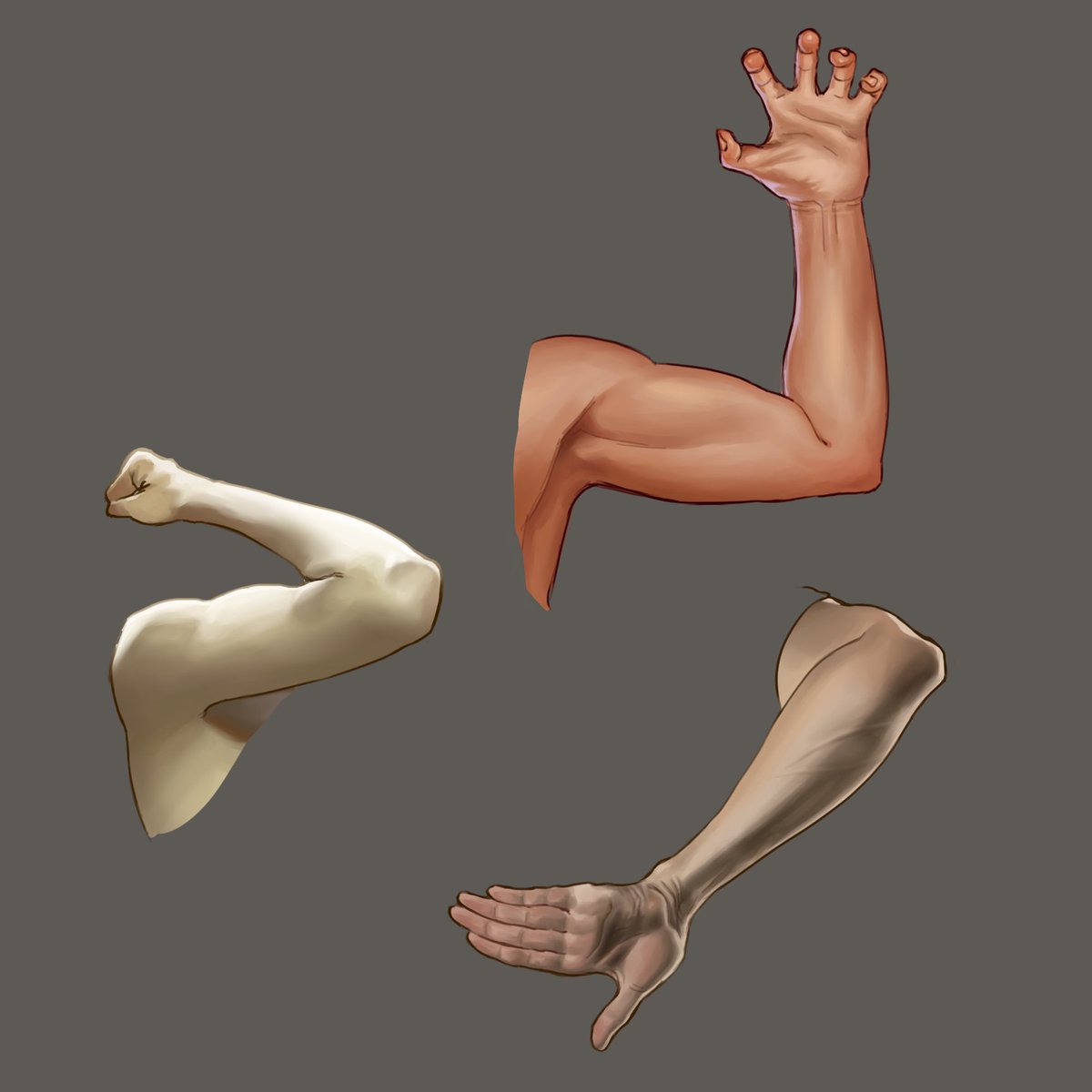 Studies from January. The arms are directly taken from photo reference. Wanted to practice heads in different angles too 