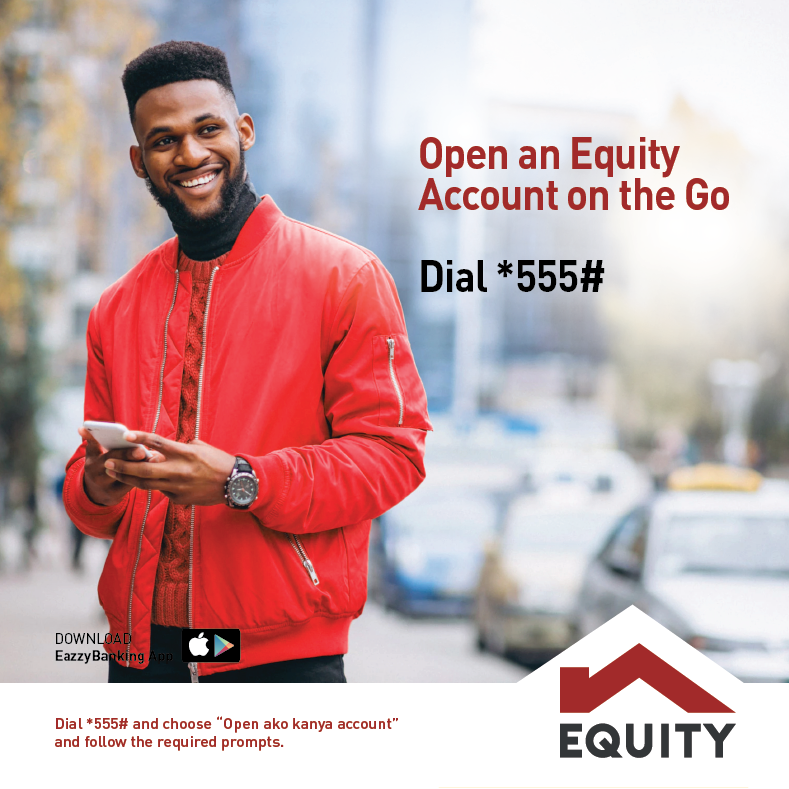 RwEquityBank's tweet photo. Did you know that you can open an Equity bank account instantly, directly from your phone?
Dial *555# and follow the prompts and join the Equity Bank Family of customers.
Now THIS is e-banking simplified.
#akokanyaaccount
#openbankaccount https://t.co/tPv8VsKck5