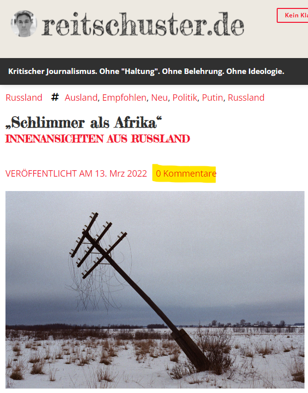 st_hennermann's tweet photo. Öha - ist es mittlerweile so turbulent auf #Reitschusters|s Blog dass dieser die Kommentarfunktion deaktivieren muss?
War mein erster Gedanke, aber vermutlich ist das technisch begründet: die Seite mit dem Artikel ist nicht neu, sondern schon über zwei Jahre alt. https://t.co/1mGbReNqlc