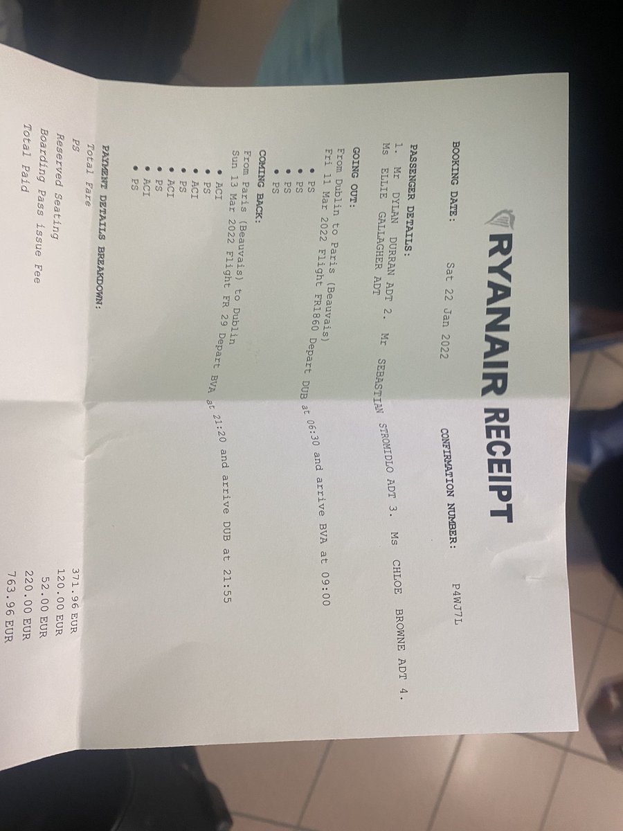 Chloebrowne2002's tweet photo. @Ryanair 1/2 do you want to explain why we were charged 300 euro for late boarding and priority boarding on the 9.20 Beauvais to Dublin when we had priority coming and it’s impossible to choose another option for a return flight. We were also at the desk before close https://t.co/glzaHBgN1H