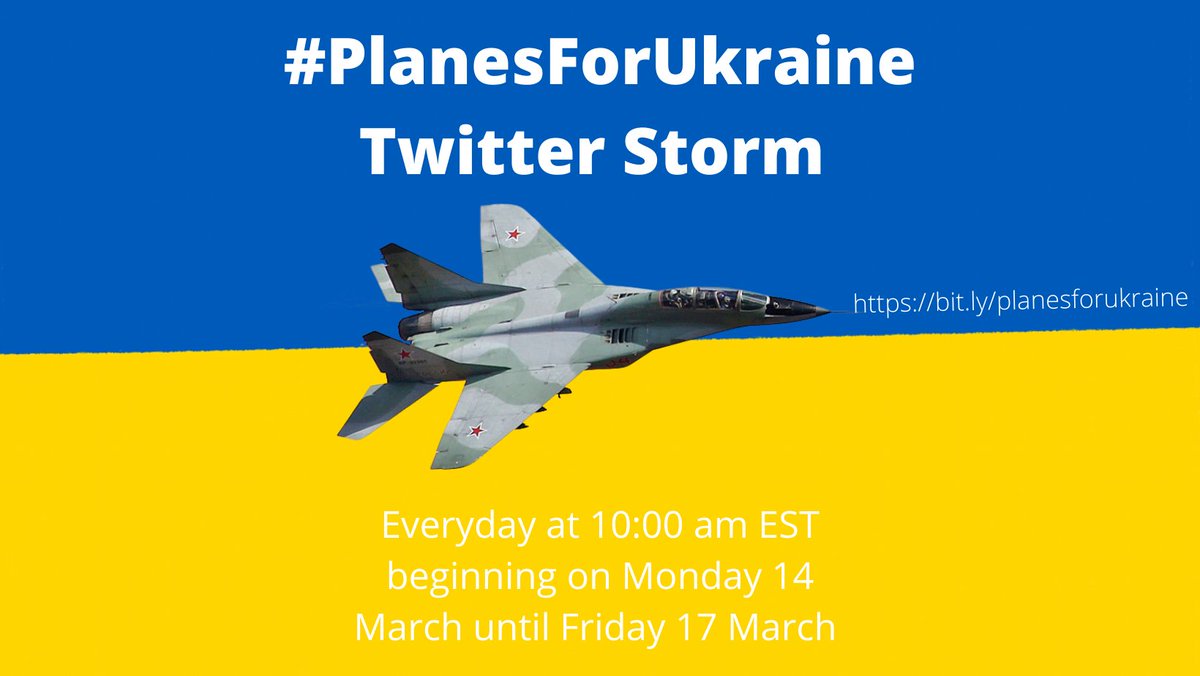 razomforukraine's tweet image. #PlanesForUkraine Twitter Storm starts tomorrow at 10:00 am EST!
Instructions here: bit.ly/planesforukrai…
Join us!
