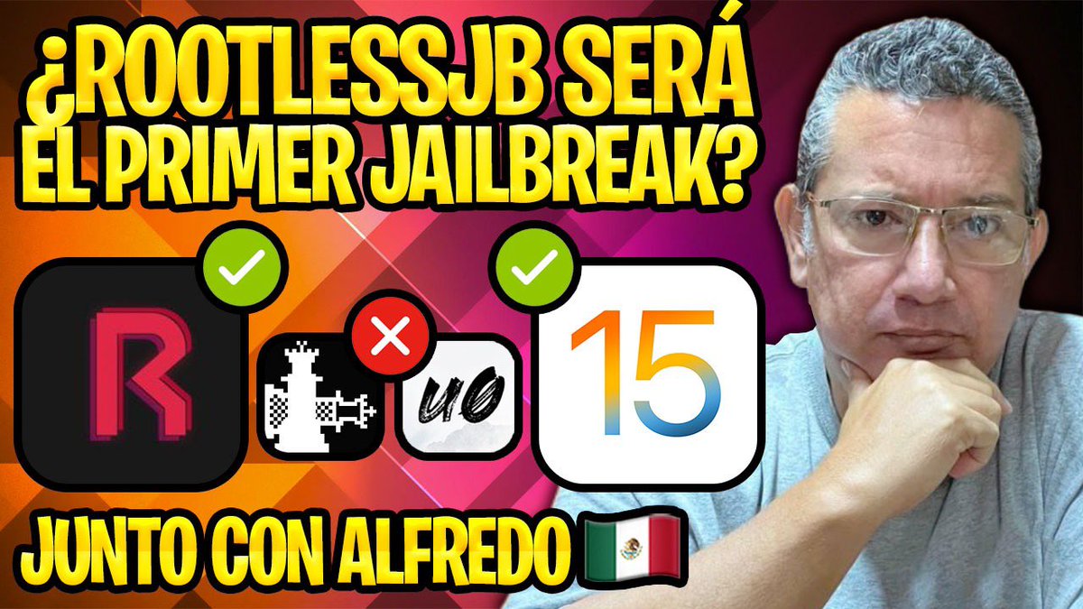 ProfeJuAntonio's tweet photo. 🔊 LIBERADO TU PODCAST DEL #JAILBREAK (SEMANA 104) 🎙
🔔 Invitado especial:
@alfgoos1974 🇲🇽
🎥https://t.co/tCwb2P9Rps
☠️ ¿#rootlessJB llegará antes que #unc0ver y #Checkra1n⁉️
💡Si no hay #Cydia/tweaks funcionando #iOS15, ¿fue un error subir e incluso perdiendo el Jailbreak⁉️ https://t.co/AAMbecDmKb
