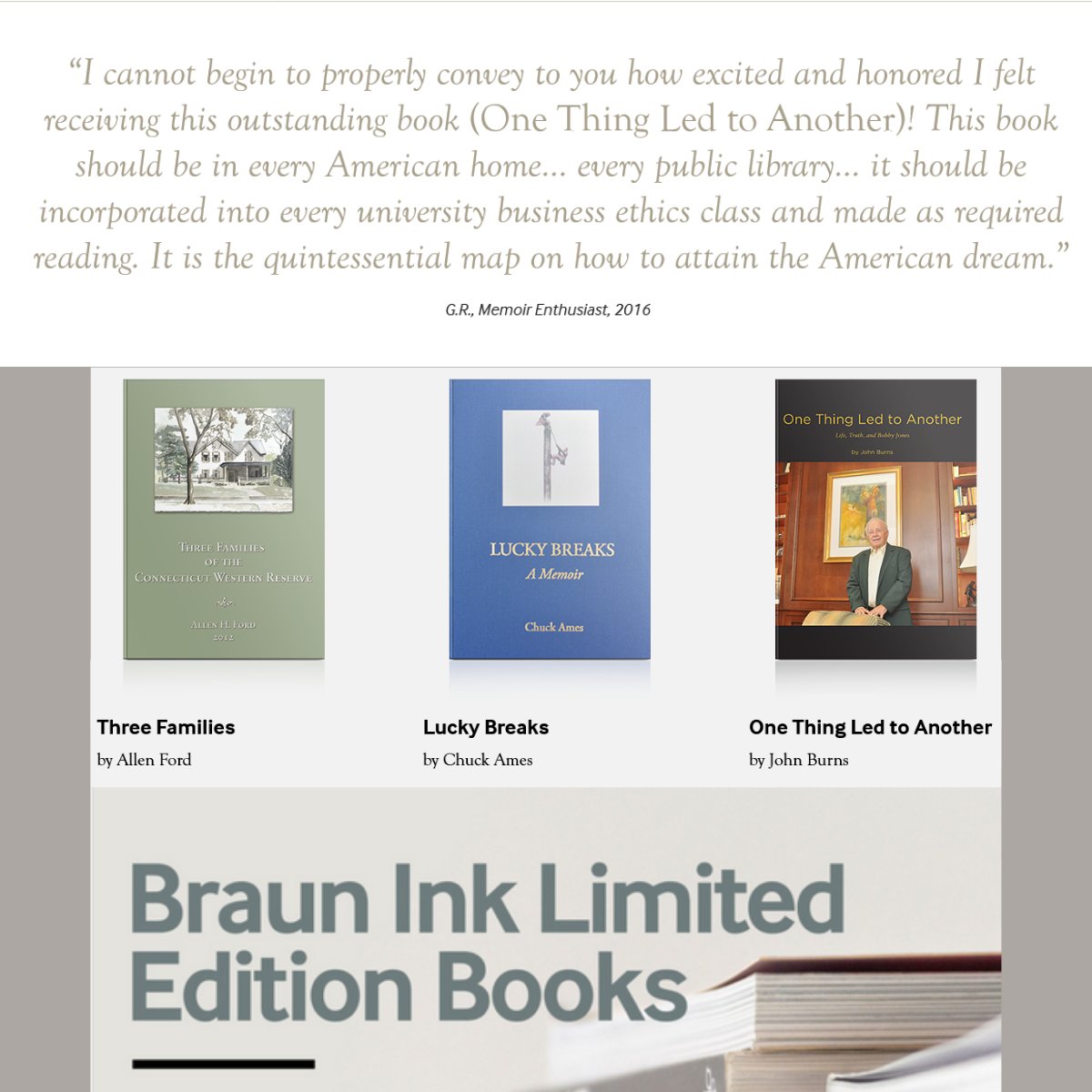 BraunInk's tweet photo. Braun Ink has helped many people tell their stories over the years, and we have a few “limited edition” memoirs you might like to buy. These are stories produced with great care by partnerships between Braun Ink and our wonderful clients. https://t.co/yIAqO9hJaa https://t.co/OzJUEZuzCe