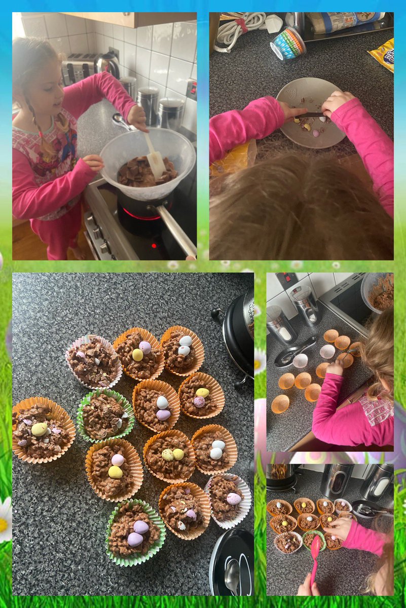_Stacey_89's tweet photo. @FellDykePrimary #pinkclass #homework sping2 CM has made a Easter themed dessert she chose Krispy cakes with mini eggs 🐣 https://t.co/65ZFgYttT4