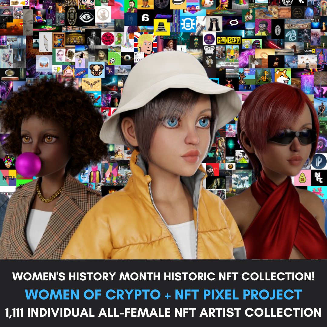 NFTPixelProject's tweet photo. 🚨Partnership Announcement! To align with Women’s History Month, @NFTPixelProject and @womenofcrypto_ have partnered up to create a historic 1,111 ALL-FEMALE artist NFT collection surrounding Women’s Empowerment! To join, fill out the Google form below 👇
https://t.co/KpJJSohTA4 https://t.co/1foK91RNLY