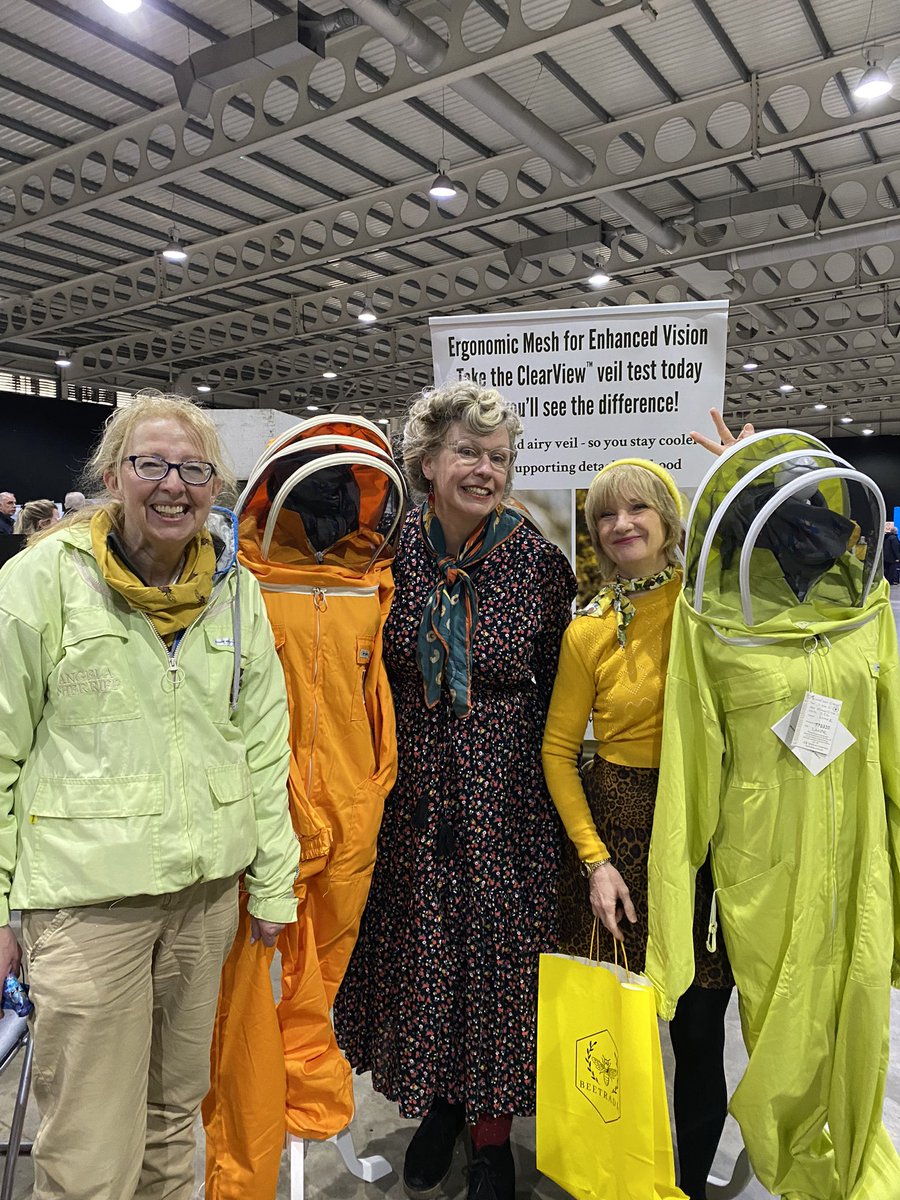 B_J_Sherriff's tweet photo. The Queen bees visit @B_J_Sherriff @BeeTradex22 lovely to meet Ester Cole’s and Jane Horricks of Ab Fab fame who had a cuddle with our Apiarist mannequins #bees #apiarist and chat with Angela Sherriff #livebees #honey #lovebees https://t.co/PX1BRuGFiv