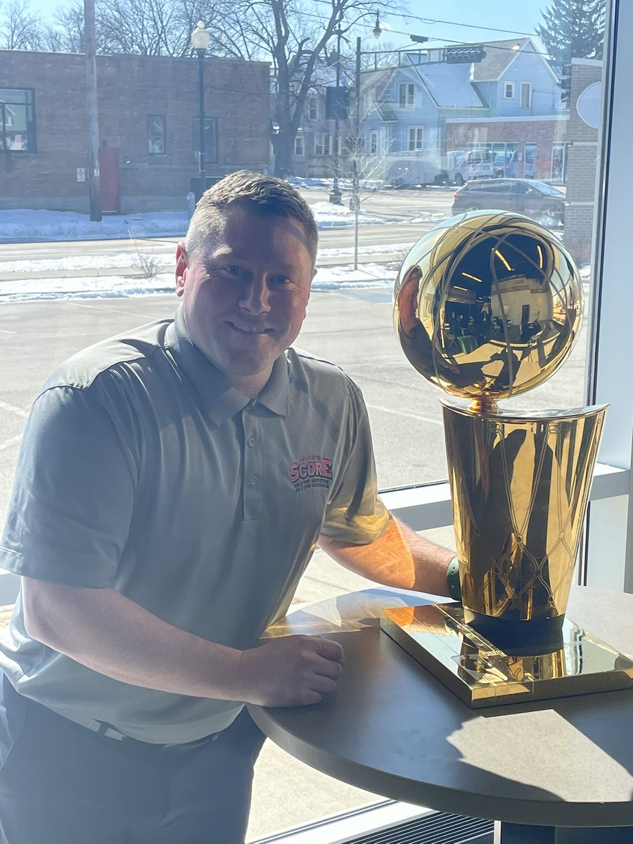 BJ_DeGroot's tweet photo. Sup #LarryB just your causal Sunday posing with the @Bucks #NBA Championship trophy! https://t.co/fh9X1HNVWk