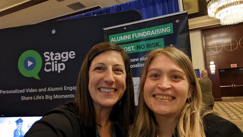 StageClip's tweet photo. First break at @CASEDistrict4 in Dallas and we already ran into a client! Thanks for stopping by Linny Rousseau with @MarianUniv! We love meeting our clients in person, so come say hi!

@CASEAdvance #CASED4 #CASEIV #AlumniRelations #HigherEd #Graduation #Commencement https://t.co/j7HXi3JDqZ
