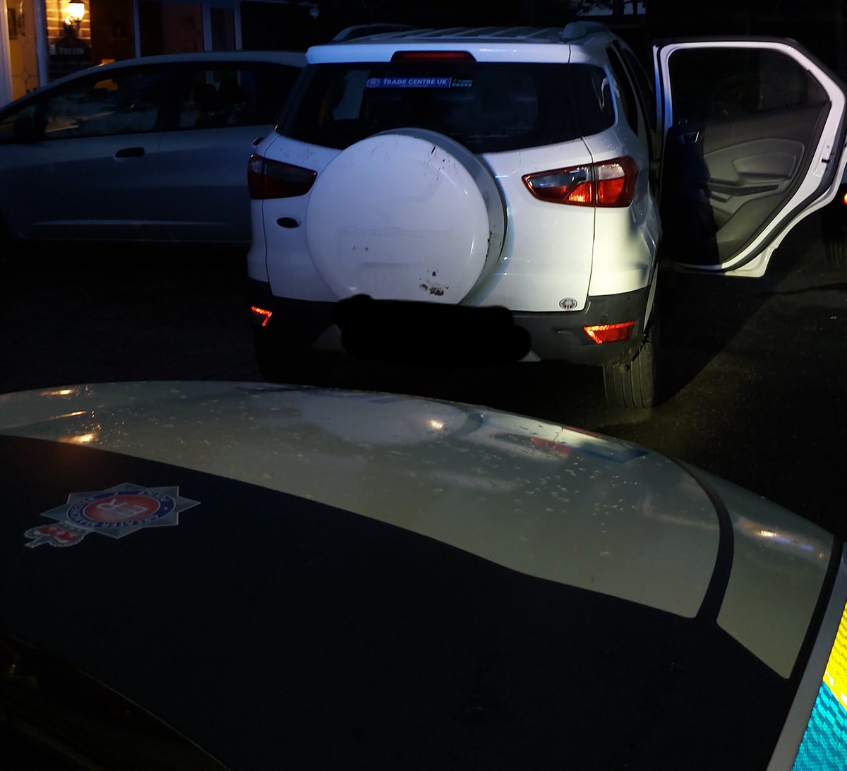 gmptraffic's tweet photo. Stolen Ecosport spotted by #XT24 in #Denton earlier. It was pursued into #Hyde by our #TPAC patrols where it collided with a parked car. 5 occupants ran off but all were #arrested with the help of @NPASNorthWest . A variety of weapons and drugs were recovered #teamwork https://t.co/AYmmtFM6nV