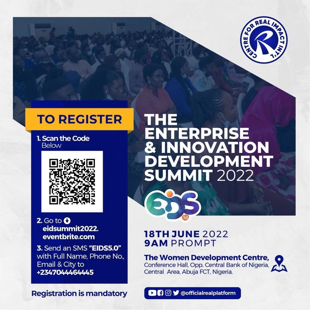 Registration has been made easy. Just scan the link and you can register for the #EIDSUMMIT2022. You can also. Click link to REGISTER - eidsummit2022.eventbrite.com

OR Send an SMS with EIDS5.0, Name, Email, Phone Number &amp; City to +2347044464445.