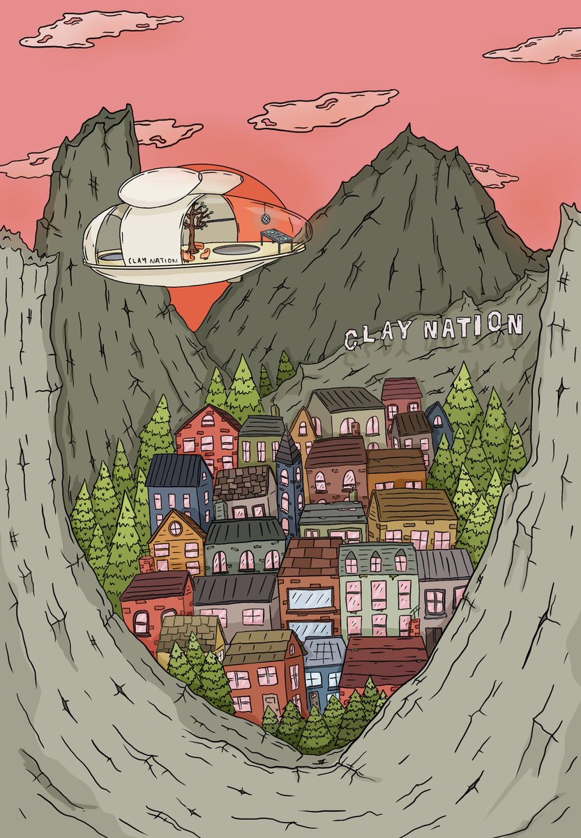 Concept art | Clay Blimp flying over the village at Clay Nation 👀 

Our Clay Blimp (currently in development) will act as the ‘loading zone’ in game - allowing users to mingle with fellow clays before selecting their in-play destination. 

#ClayNation #Soon #Cardano $ada