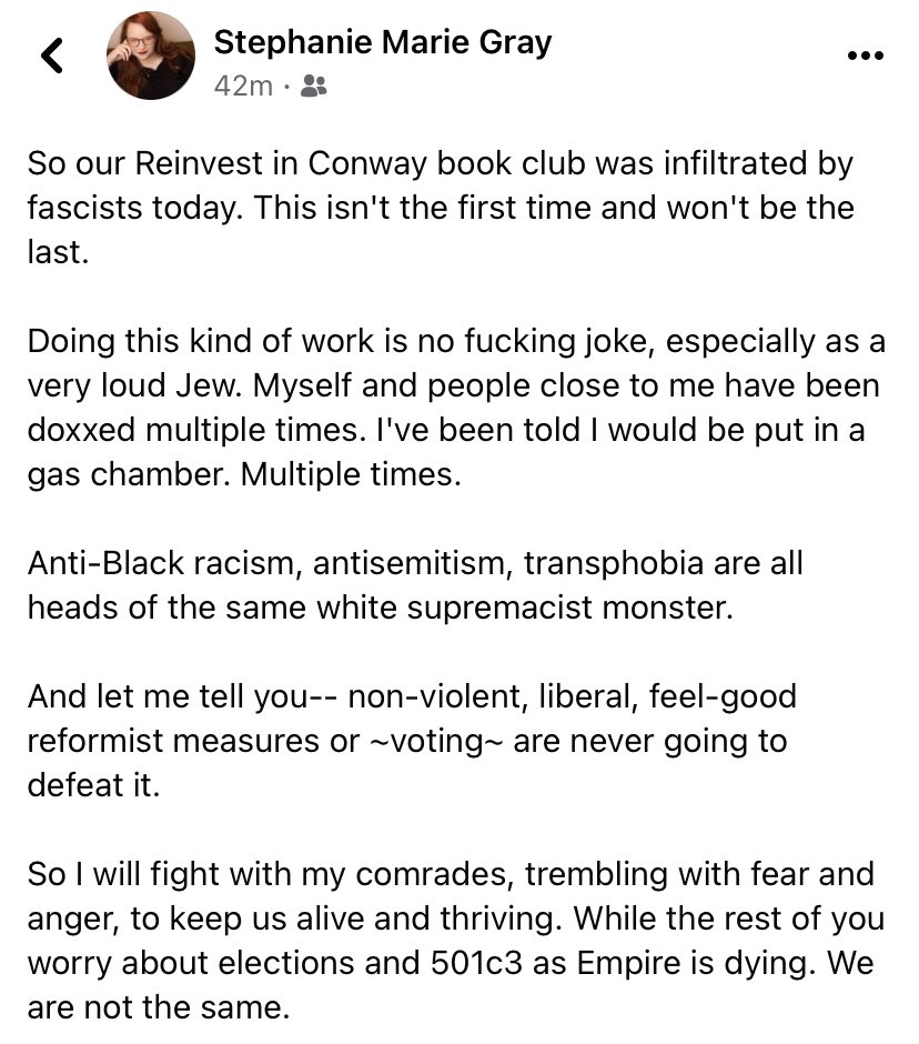 Fascists infiltrated our #AbolitionFeminismNow Book Club today. This isn’t the first time and it won’t be the last. 

If you want to join a movement of solidarity that protects the most marginalized, we will always welcome you. 

White supremacy cannot win.