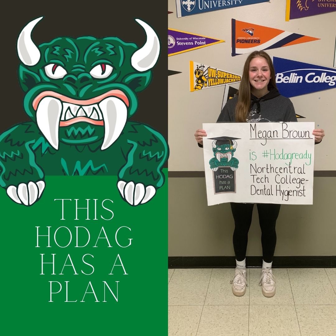 This Hodag with a plan is Megan Brown! This fall, she’ll be starting at Northcentral Technical College to pursue her goal of becoming a dental hygienist. Way to go, Megan! #hodagwithaplan #classof2022 #hodagready