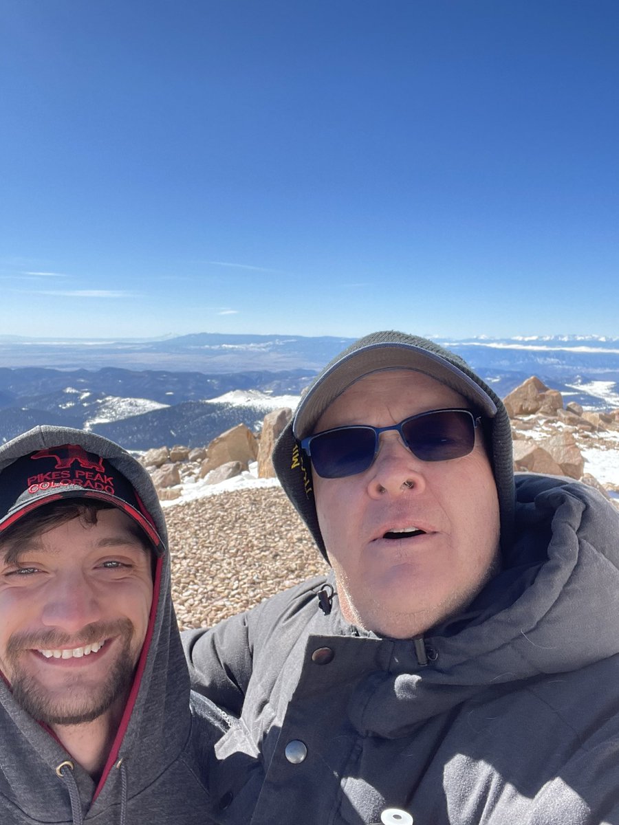 @CDFCPressure not in a gym but am thinking and praying for you. At the top of Pikes Peak with my son-in-law.