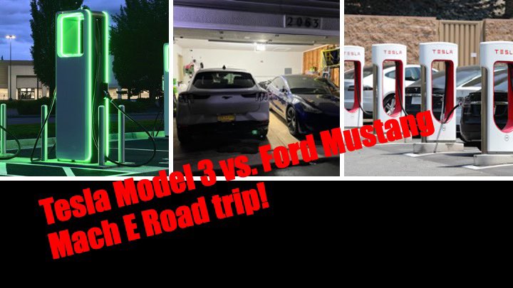Mobile4BizNick's tweet photo. Road-tripped the @FordMustang #mache alongside the @Tesla #model3 gotta say, impressed with @ElectrifyAm plug and charge was a breeze. We made a YouTube video. https://t.co/RO1QDWcwca https://t.co/qrNieDX4Y9
