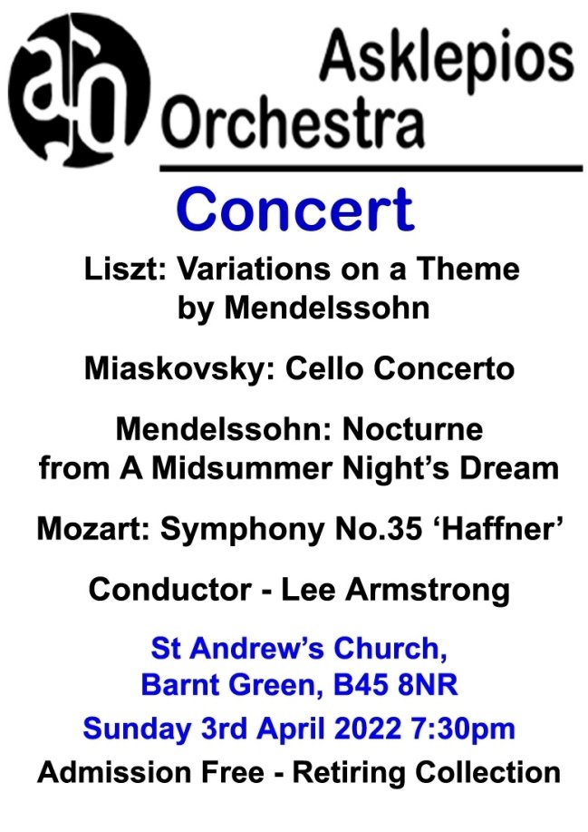 AsklepiosOrch's tweet photo. Just three weeks to go before our Spring #concert on Sunday 3rd #April!
We're very excited to welcome back to #Birmingham guest soloist Edward Furse, who will lead us in the #Miaskovsky 🎻
We hope you'll be able to join us at St Andrew's Church in #BarntGreen #Worcestershire 🎼 https://t.co/oEqsZZcRI8
